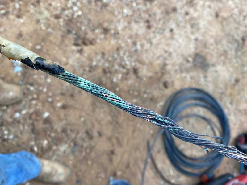 Corroded and burnt electrical wire