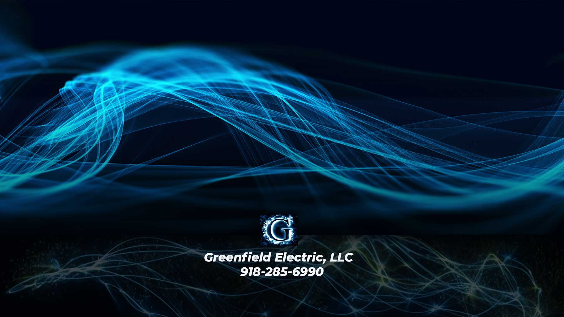 Abstract blue electrical swash with Greenfield Electric, LLC logo